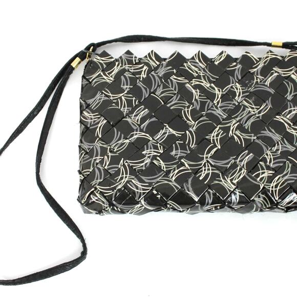 FAY Vintage Crossbody Handbag Black Gray White Patent Leather - Picture 1 of 7